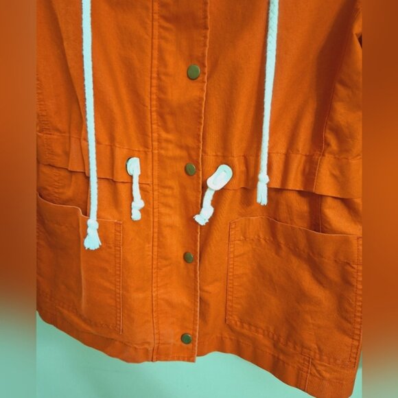 LOFT womens Orange Hooded Utility Jacket medium Anorak Drawstring Casualcore - Picture 7 of 8